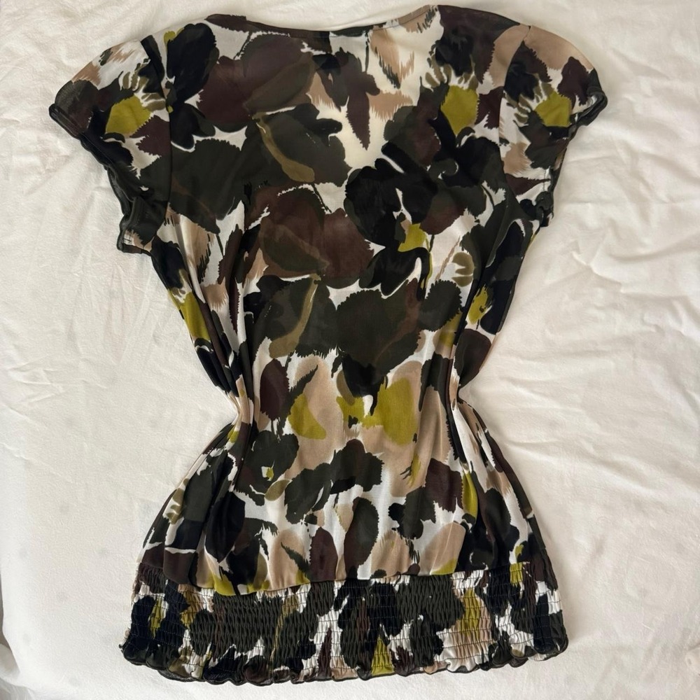 Green and brown sheer Y2K blouse with ruffles - Picture 6 of 6